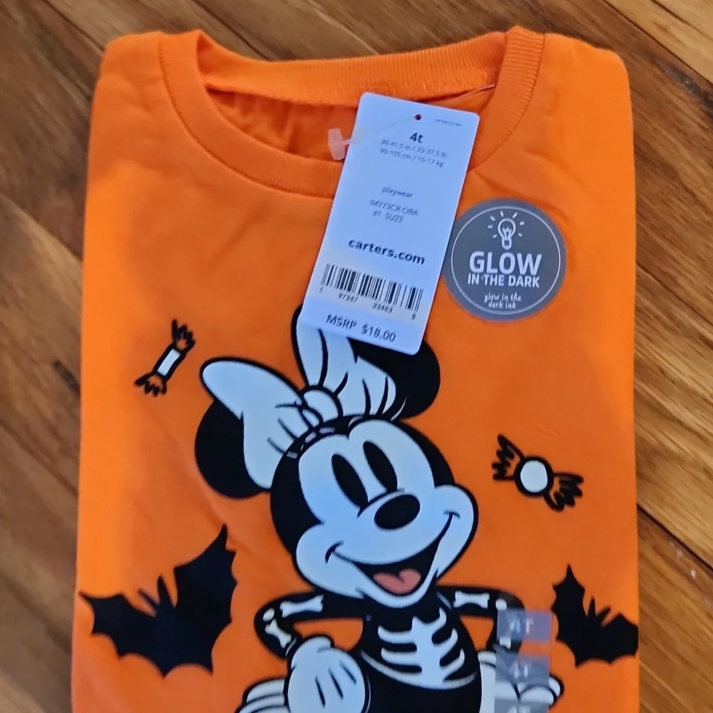 Carter's Minnie Disney Glow In The Dark Tee Shirt NWT Size 4T Cute